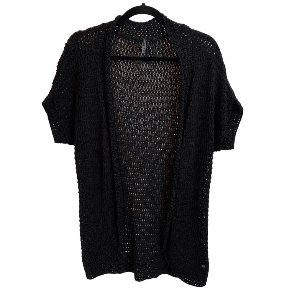 Guess  Open Knit Short Sleeve Cardigan Black Ladies Med